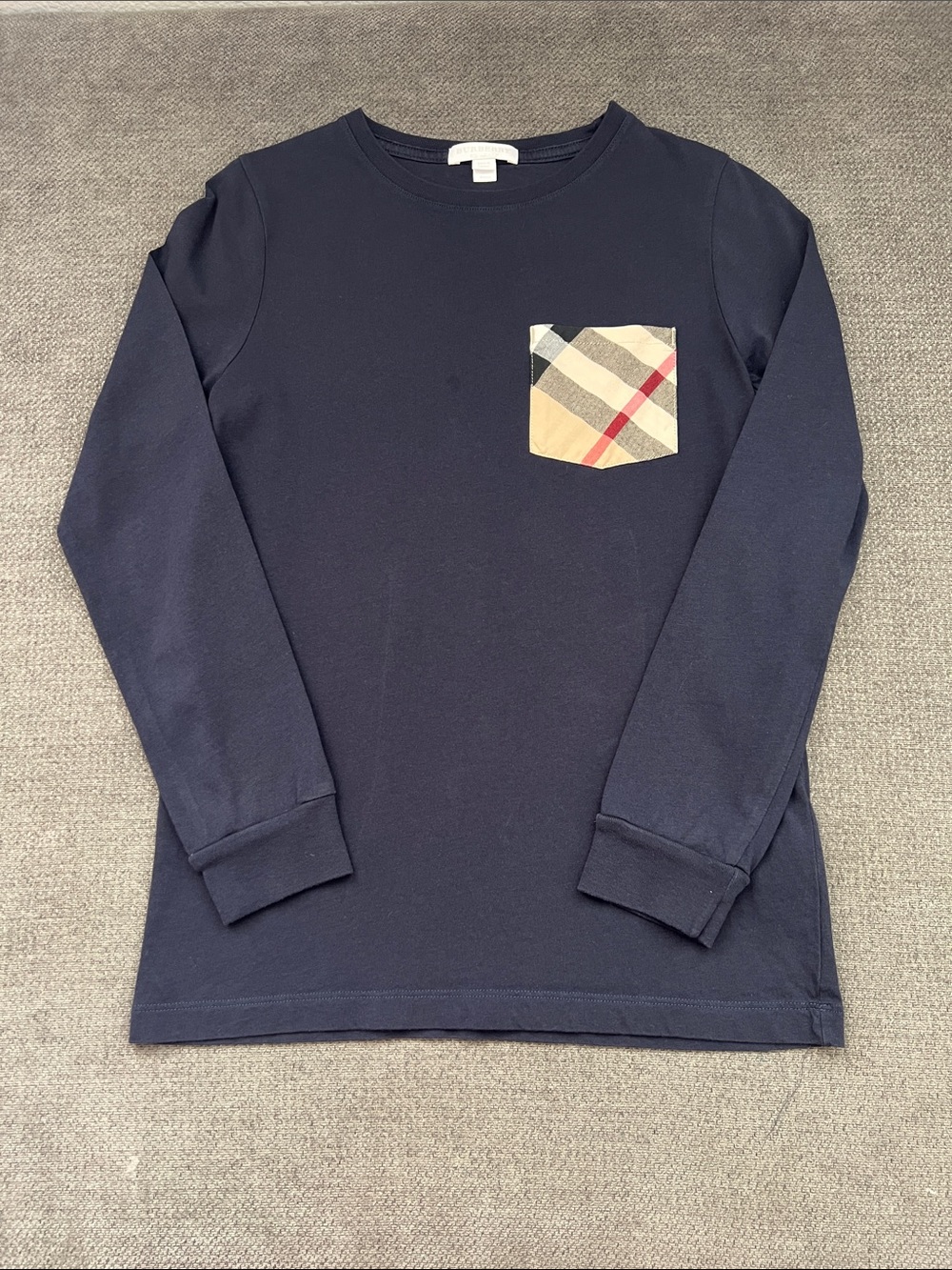 Kids Long-Sleeve Navy Shirt with Plaid Pocket